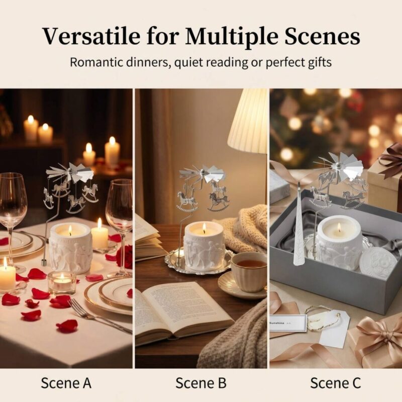 Rotating Carousel Candle Holder | Heat-Powered Spinning Tealight Holder for Home Decor & Aromatherapy Gifts - Image 2
