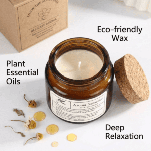 Vintage Cork Lid Amber Glass Scented Candle, Aromatherapy Soy Wax Candle